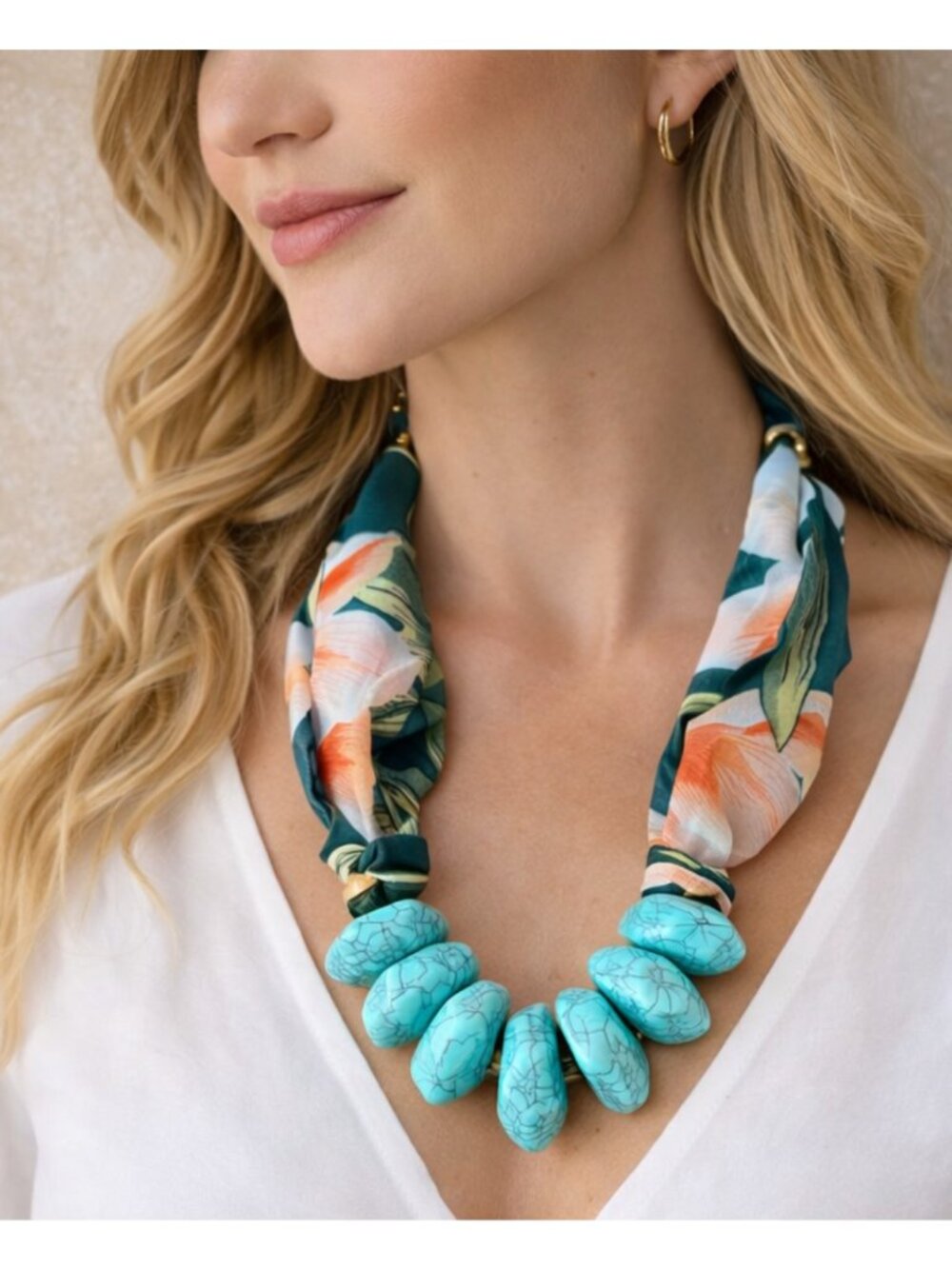 Turquoise Tango Statement Necklace Boutique Boho Tropical NWT